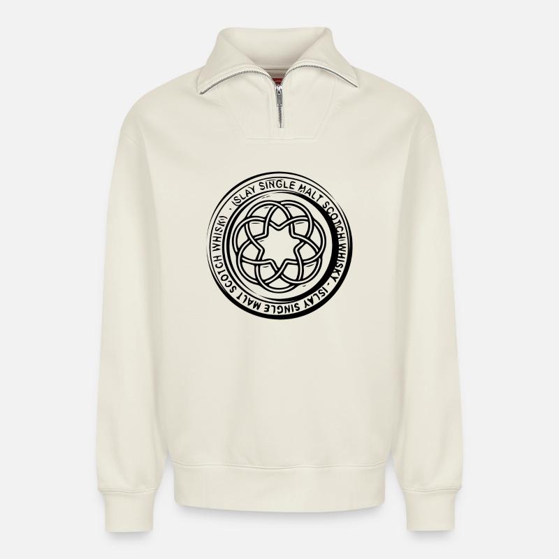 Islay Scotch Whisky - Whiskey Design - Relaxed Unisex Organic Half Zip Sweatshirt – von SPREAD - Naturweiß