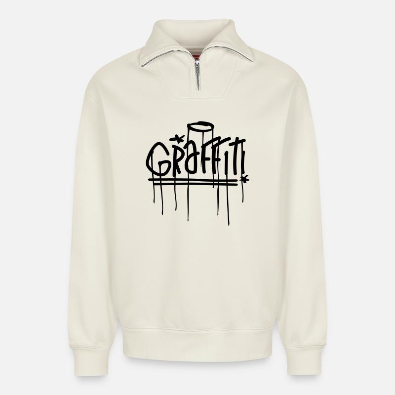 graffiti - Relaxed Unisex Organic Half Zip Sweatshirt – by SPREAD - off white