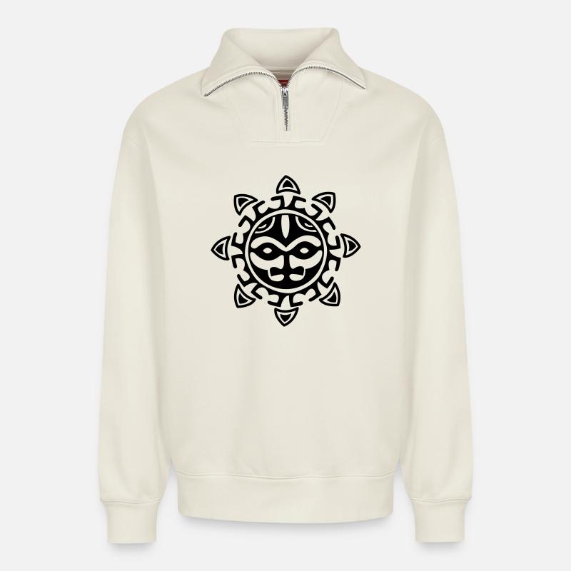 maori - Relaxed Unisex Organic Half Zip Sweatshirt – von SPREAD - Naturweiß