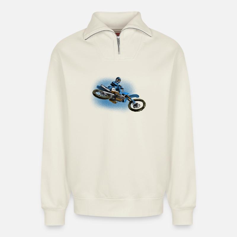 Motocross - Relaxed Unisex Organic Half Zip Sweatshirt – von SPREAD - Naturweiß
