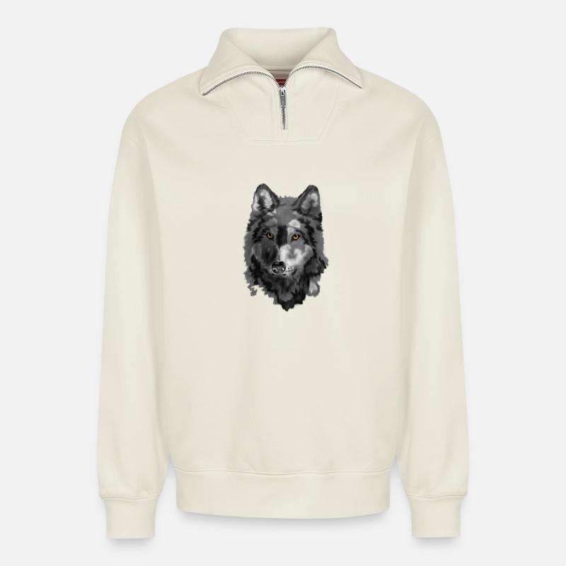 Wolf - Relaxed Unisex Organic Half Zip Sweatshirt – von SPREAD - Naturweiß