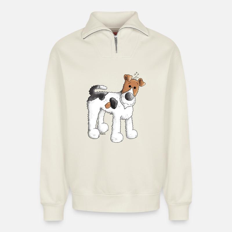 Foxterrier - Fox Terrier - Hund - Relaxed Unisex Organic Half Zip Sweatshirt – von SPREAD - Naturweiß