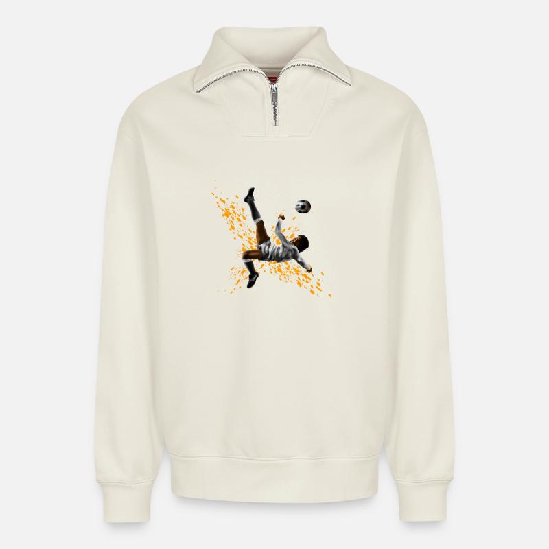 Fußball - Relaxed Unisex Organic Half Zip Sweatshirt – von SPREAD - Naturweiß