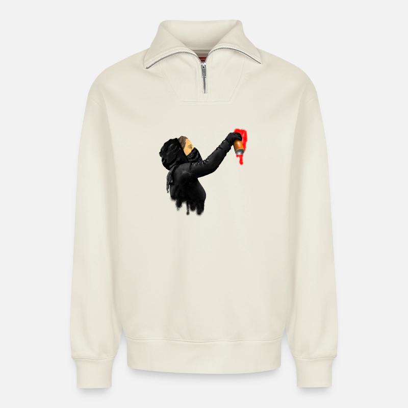 Graffiti - Relaxed Unisex Organic Half Zip Sweatshirt – von SPREAD - Naturweiß