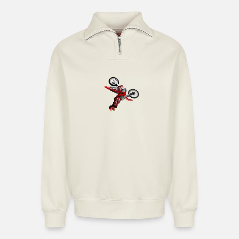 Motocross - Relaxed Unisex Organic Half Zip Sweatshirt – von SPREAD - Naturweiß