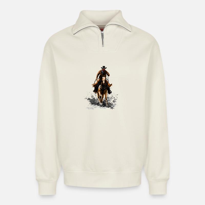Cowboy - Relaxed Unisex Organic Half Zip Sweatshirt – von SPREAD - Naturweiß