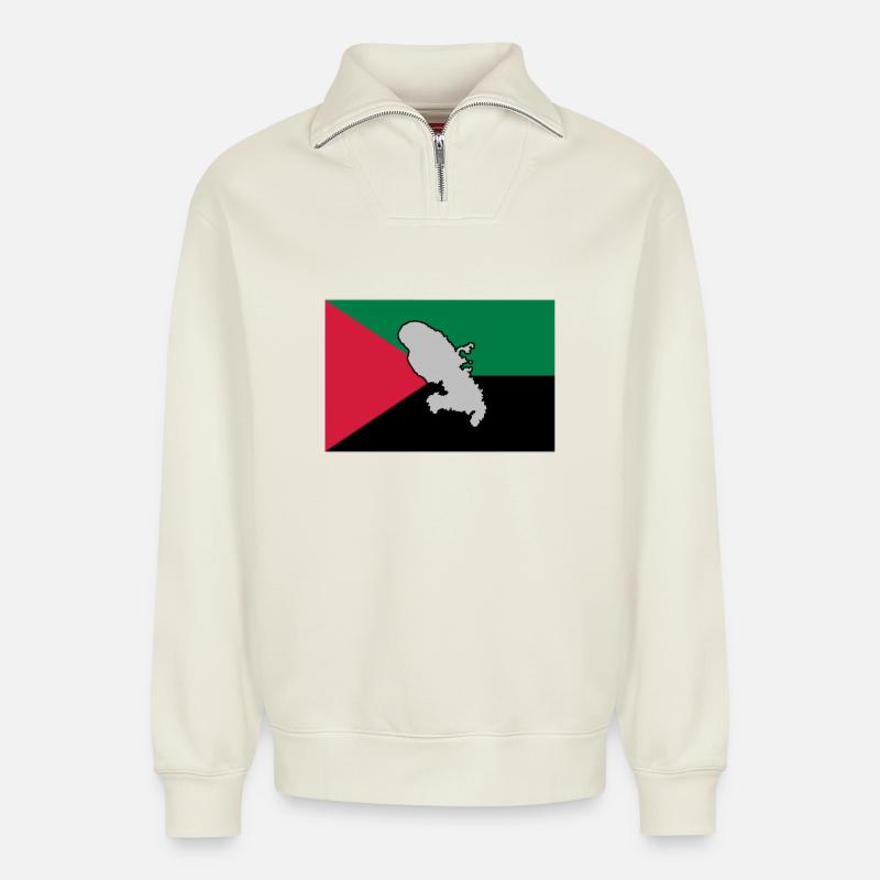 DRAPEAU MADA - CARTE 1 - Sweat unisexe décontracté en coton biologique à demi-zip – de SPREAD - blanc cassé