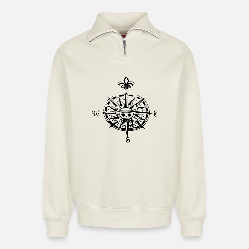 op compas compass - Relaxed Unisex Organic Half Zip Sweatshirt – by SPREAD - off white