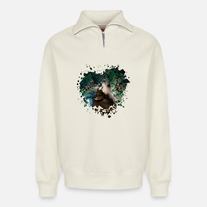 Howling malamute - Relaxed Unisex Organic Half Zip Sweatshirt – by SPREAD - off white