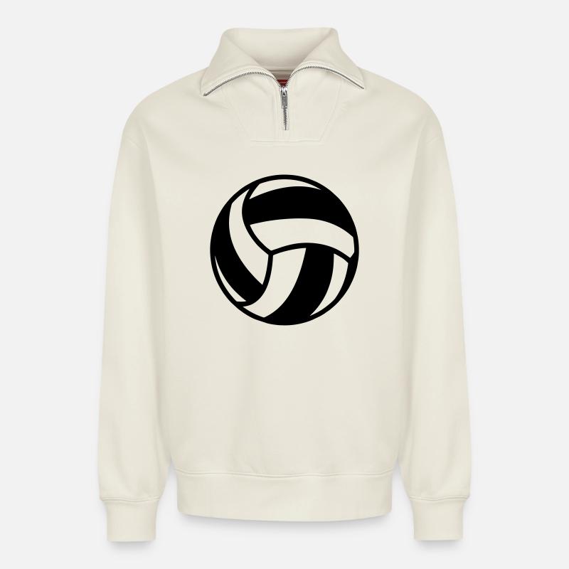 volley-ball - Sweat unisexe décontracté en coton biologique à demi-zip – de SPREAD - blanc cassé