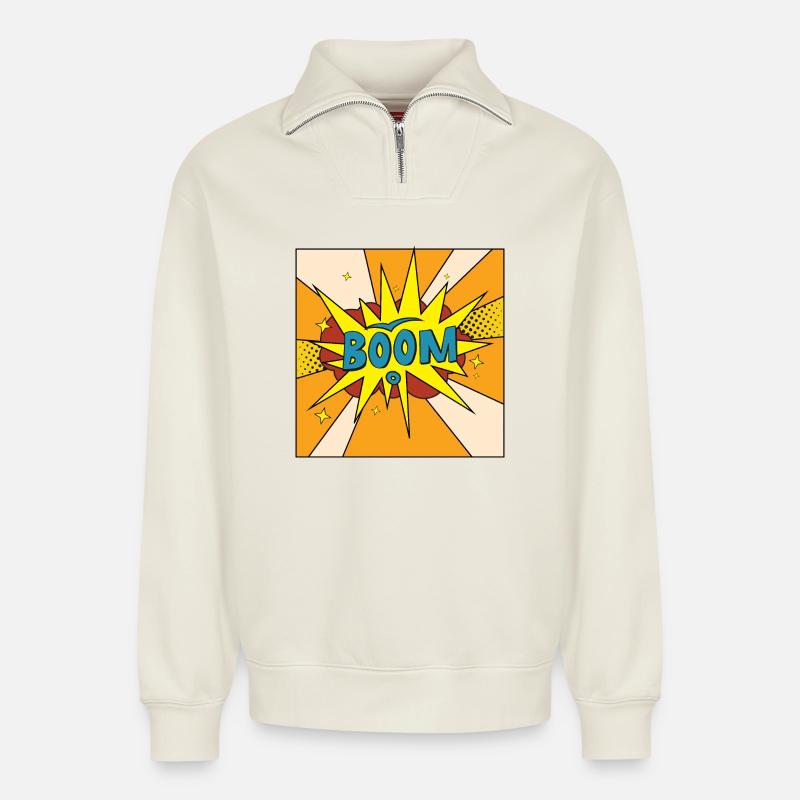 Boom Comic Explosion Stil - Relaxed Unisex Organic Half Zip Sweatshirt – von SPREAD - Naturweiß