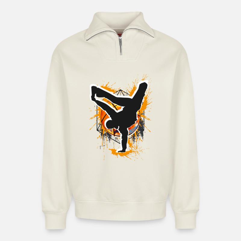 Breakdance - Breakdancer - Breakdancing - Bboy - Sweat unisexe décontracté en coton biologique à demi-zip – de SPREAD - blanc cassé