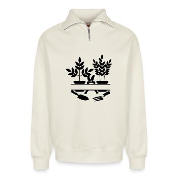 Garden gardener tools two plants - Relaxed Unisex Organic Half Zip Sweatshirt – by SPREAD - off white - Front
