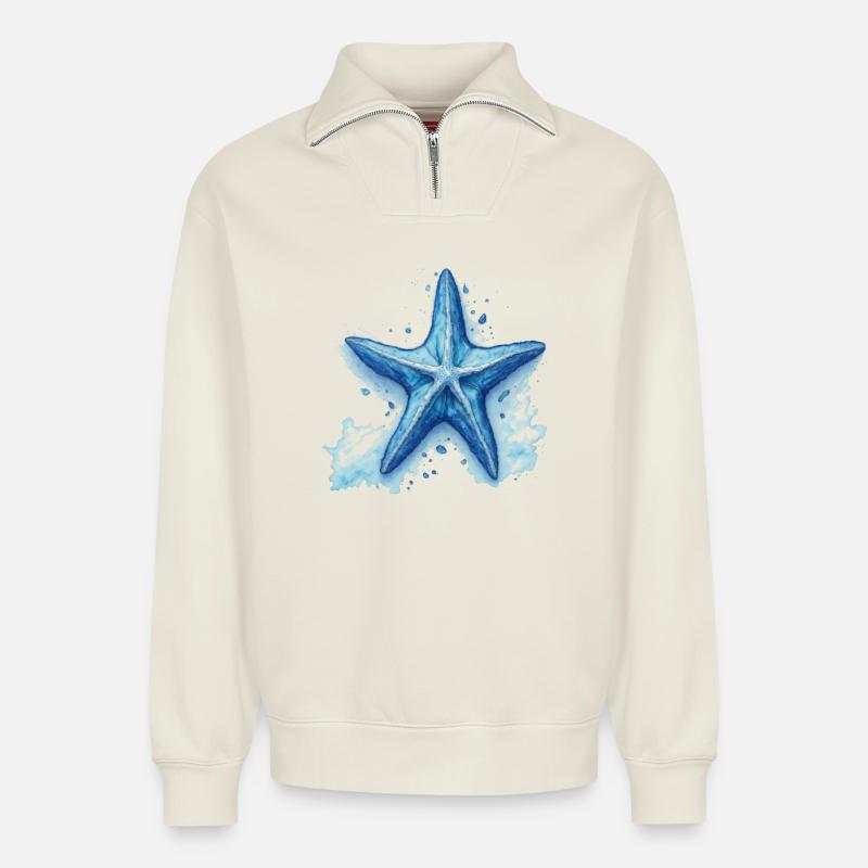 Seestern - Relaxed Unisex Organic Half Zip Sweatshirt – von SPREAD - Naturweiß