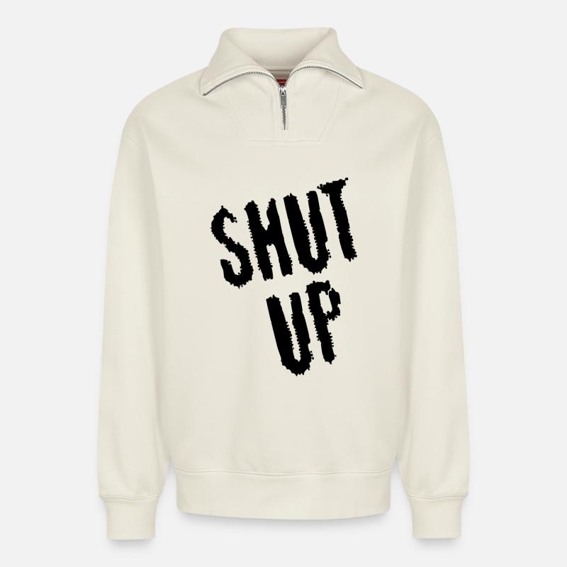Sei still! (schwarz) - Relaxed Unisex Organic Half Zip Sweatshirt – von SPREAD - Naturweiß