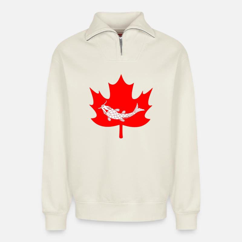 Kanada-Ahorn-Blattfisch-Logo - Relaxed Unisex Organic Half Zip Sweatshirt – von SPREAD - Naturweiß