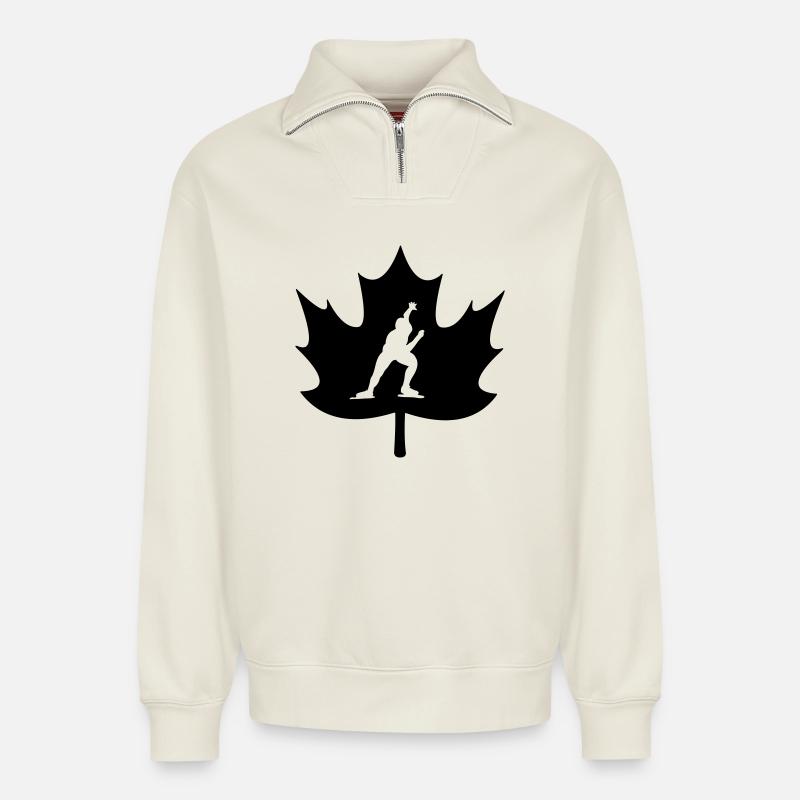 Kanada-Ahornblatt-Schlittschuh-Logo - Relaxed Unisex Organic Half Zip Sweatshirt – von SPREAD - Naturweiß