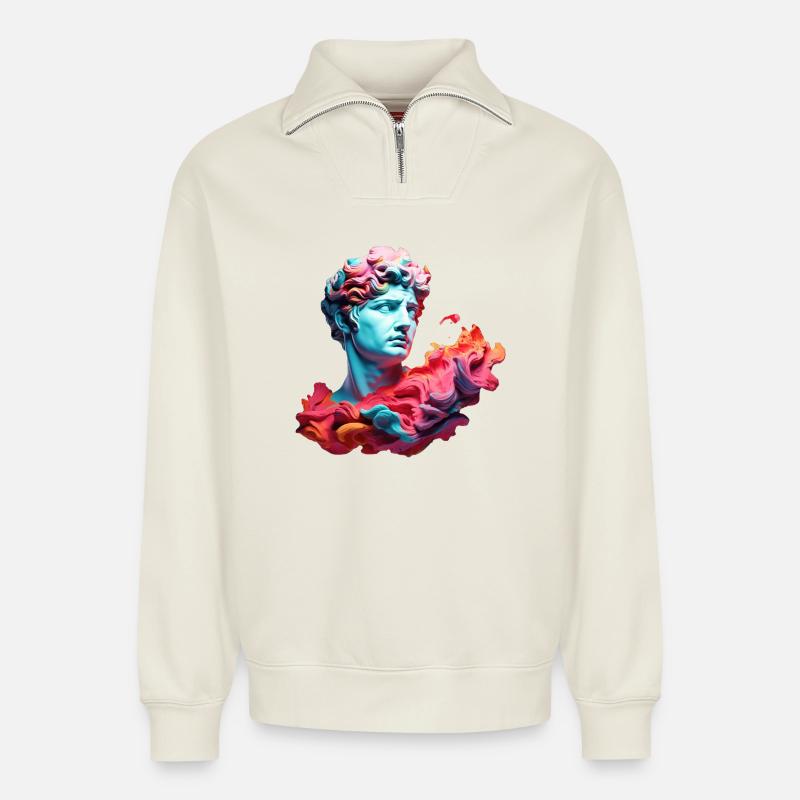 Neon-Psychedelische Büste - Relaxed Unisex Organic Half Zip Sweatshirt – von SPREAD - Naturweiß