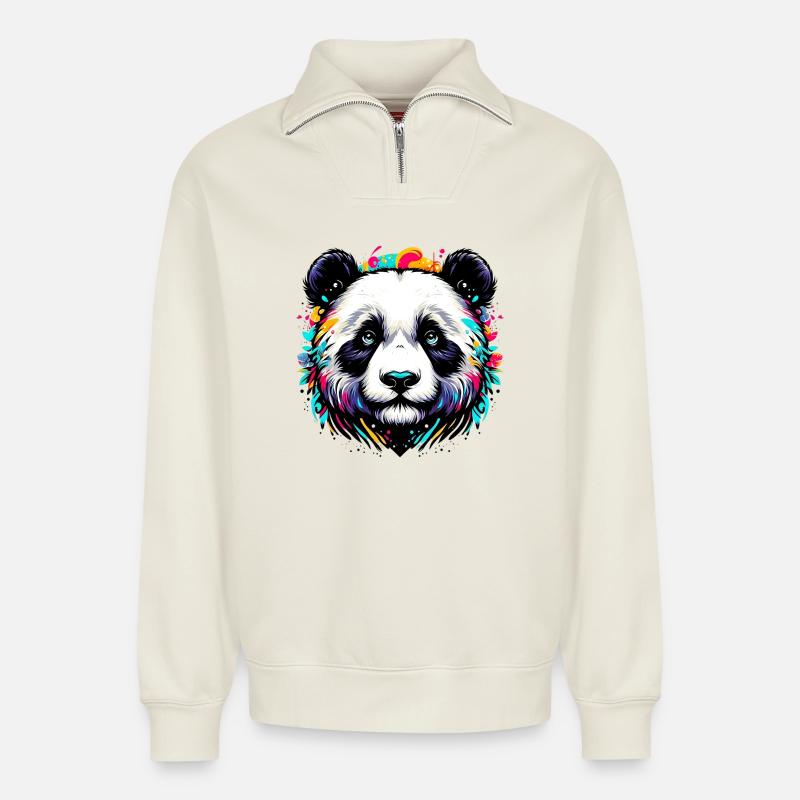 Panda - Relaxed Unisex Organic Half Zip Sweatshirt – von SPREAD - Naturweiß