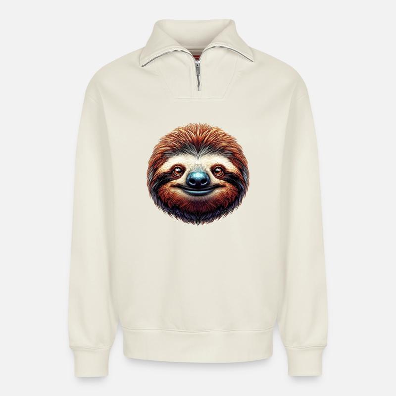 Sloth - Relaxed Unisex Organic Half Zip Sweatshirt – by SPREAD - off white