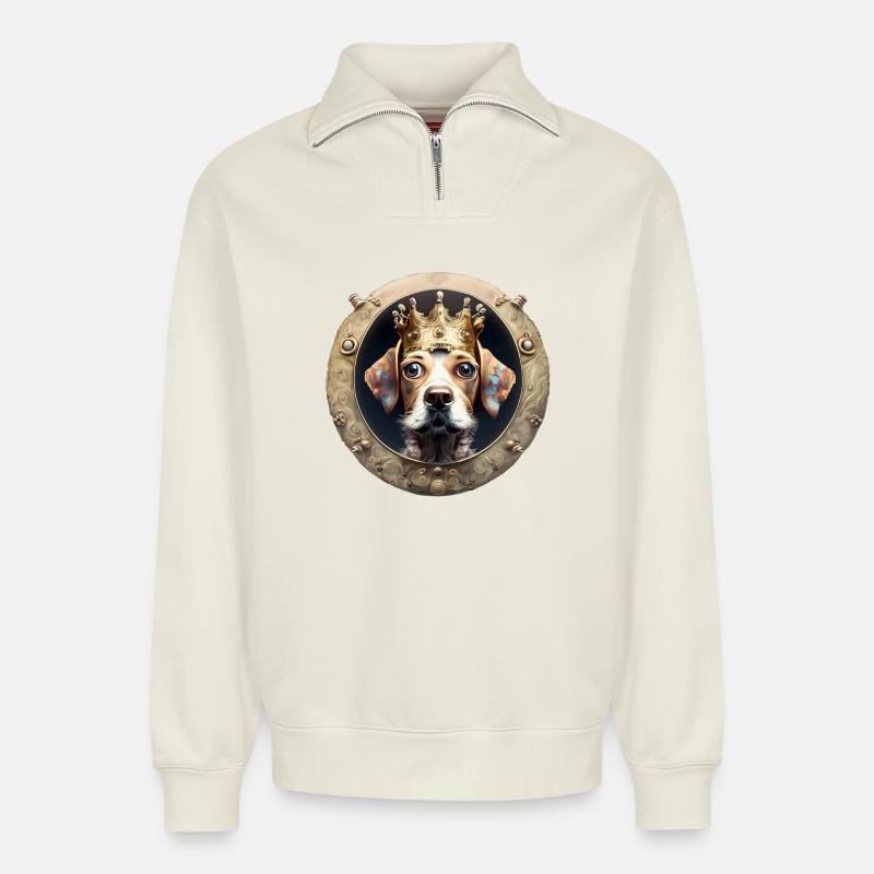Roi des chiens - Sweat unisexe décontracté en coton biologique à demi-zip – de SPREAD - blanc cassé