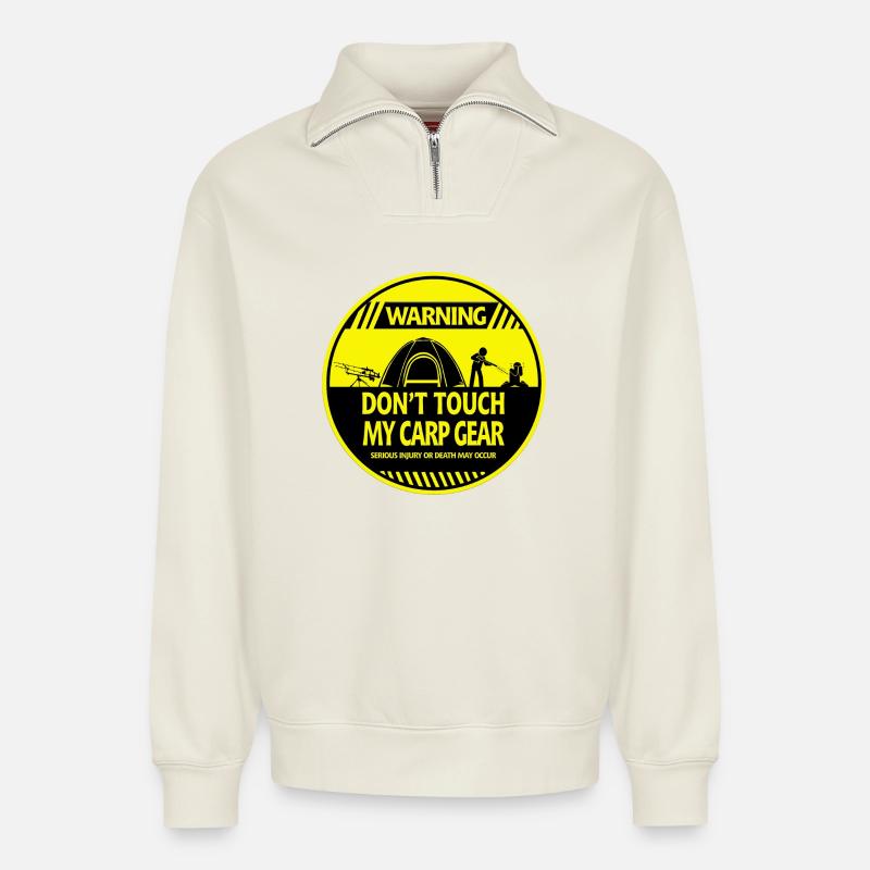 Carp warning - Relaxed Unisex Organic Half Zip Sweatshirt – by SPREAD - off white