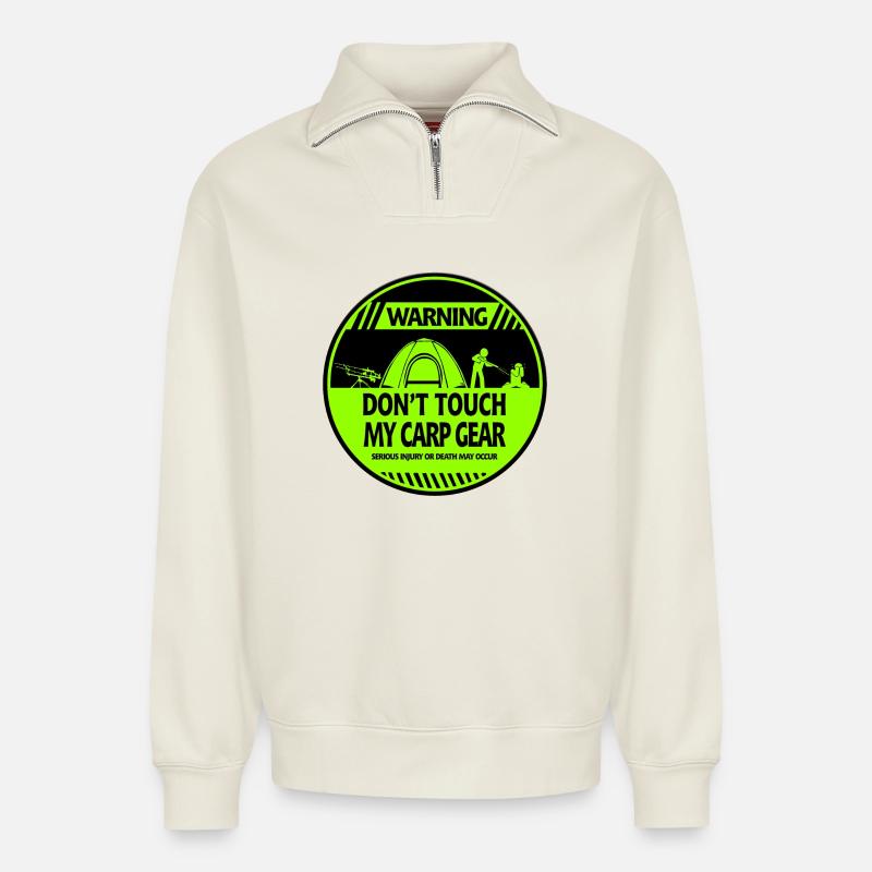 Carp warning - Relaxed Unisex Organic Half Zip Sweatshirt – by SPREAD - off white