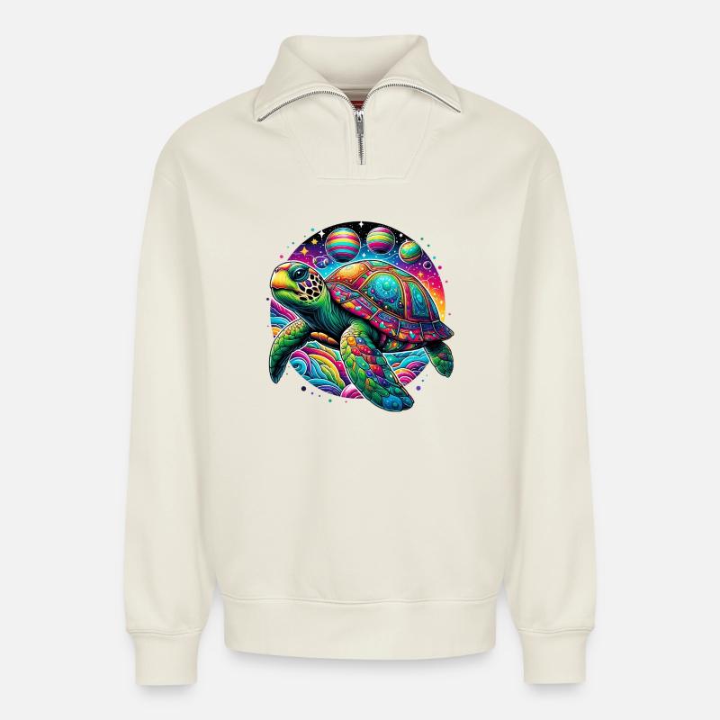 Turtle - Relaxed Unisex Organic Half Zip Sweatshirt – by SPREAD - off white