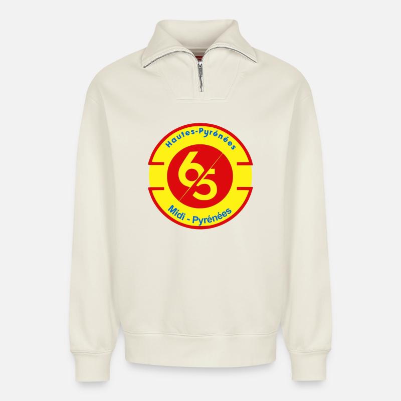 Hautes-Pyrénées - Relaxed Unisex Organic Half Zip Sweatshirt – von SPREAD - Naturweiß