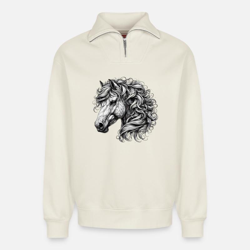 Pferd - Relaxed Unisex Organic Half Zip Sweatshirt – von SPREAD - Naturweiß
