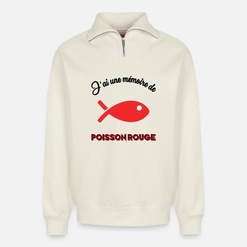 POISSON. MEMOIRE - Sweat unisexe décontracté en coton biologique à demi-zip – de SPREAD - blanc cassé