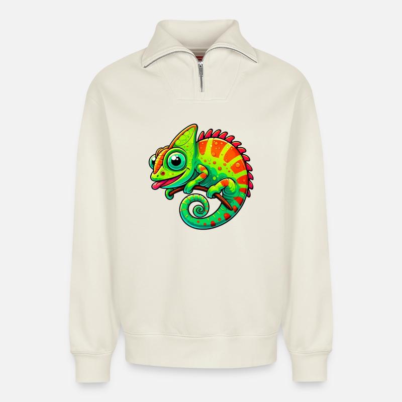 Chamäleon - Relaxed Unisex Organic Half Zip Sweatshirt – von SPREAD - Naturweiß