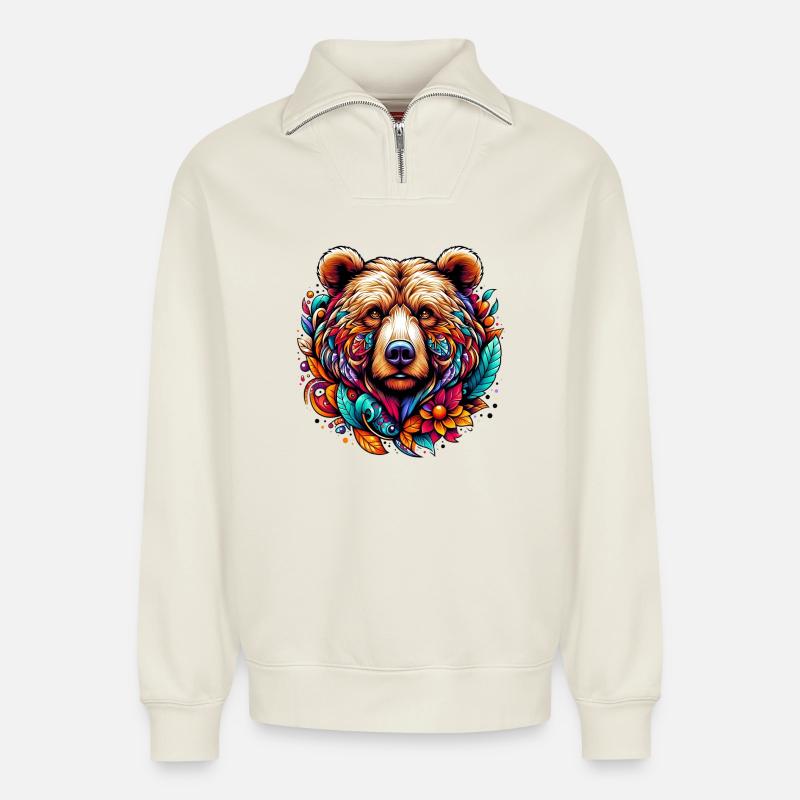 Bär - Relaxed Unisex Organic Half Zip Sweatshirt – von SPREAD - Naturweiß
