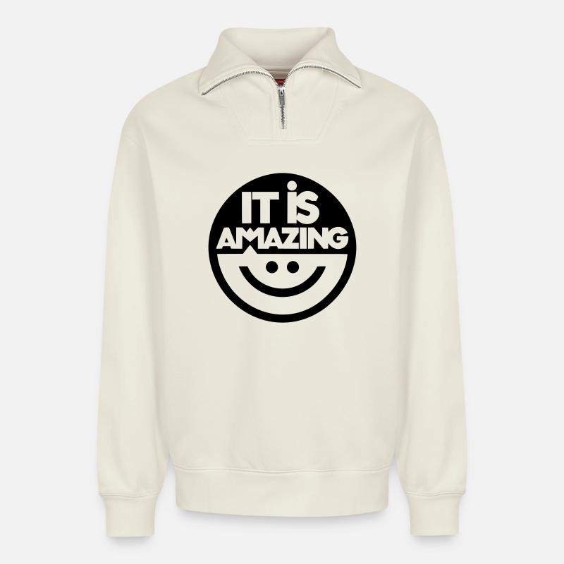 Amazing - Relaxed Unisex Organic Half Zip Sweatshirt – by SPREAD - off white