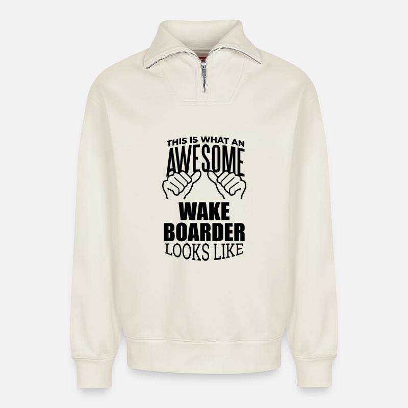 Wakeboarding - Relaxed Unisex Organic Half Zip Sweatshirt – by SPREAD - off white
