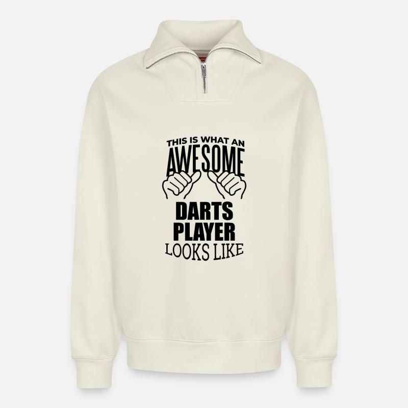Darts - Relaxed Unisex Organic Half Zip Sweatshirt – von SPREAD - Naturweiß