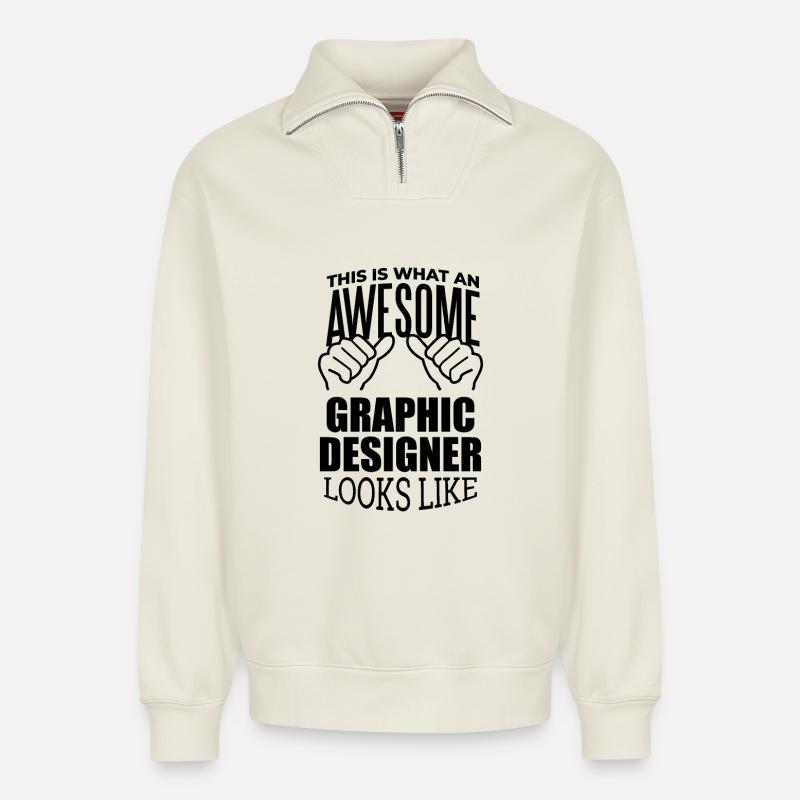 Grafiker - Relaxed Unisex Organic Half Zip Sweatshirt – von SPREAD - Naturweiß