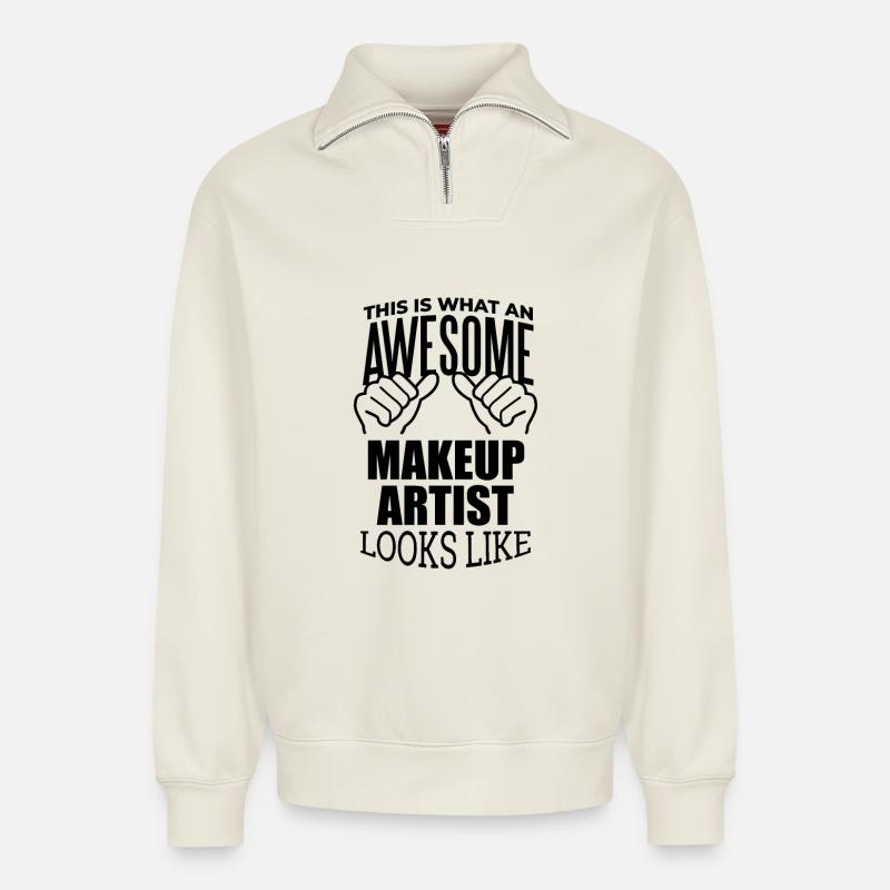 Schminke - Relaxed Unisex Organic Half Zip Sweatshirt – von SPREAD - Naturweiß