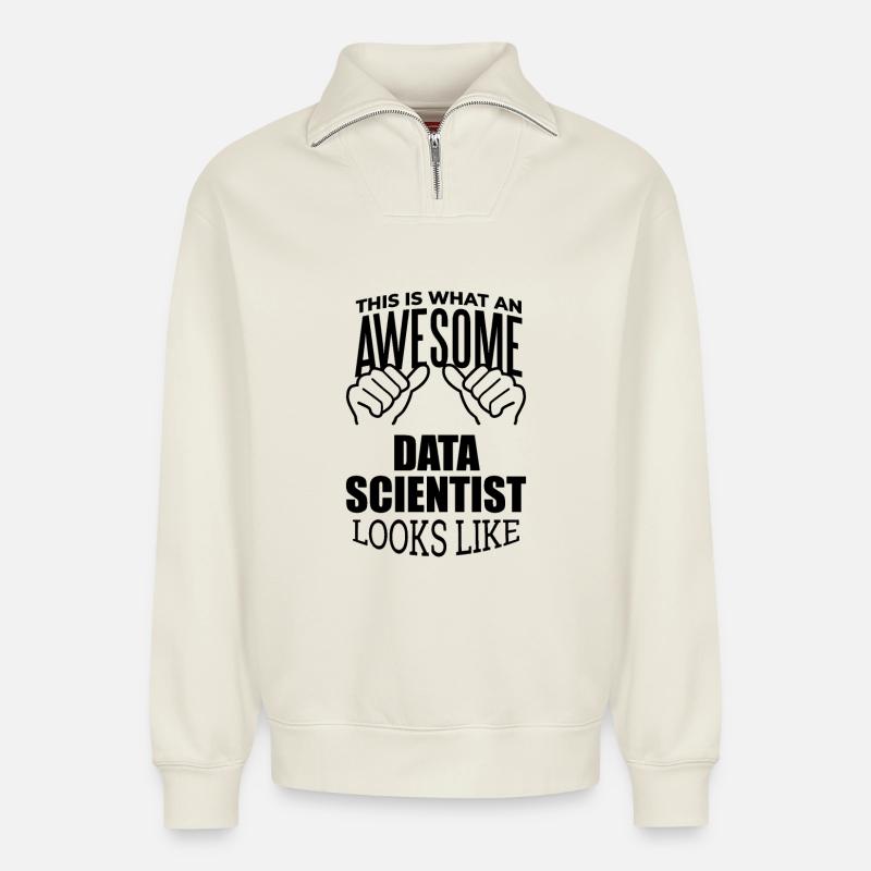 Data Science - Relaxed Unisex Organic Half Zip Sweatshirt – by SPREAD - off white