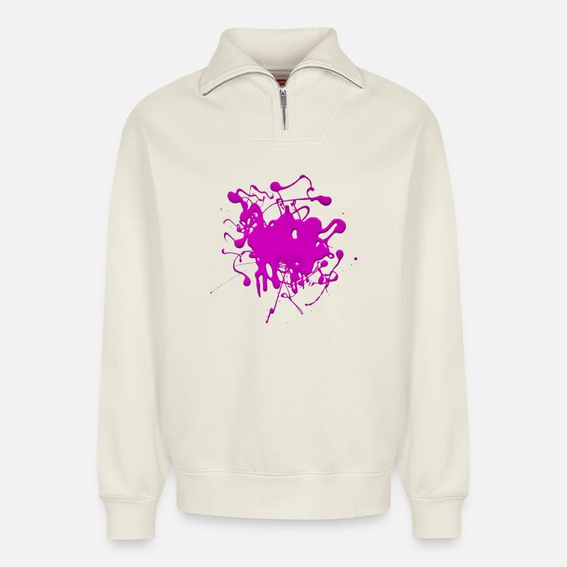 Rose.Éclaboussure - Sweat unisexe décontracté en coton biologique à demi-zip – de SPREAD - blanc cassé