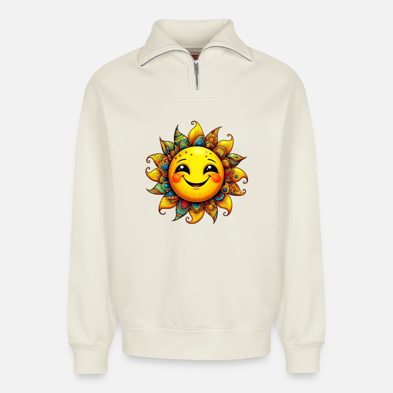 Sonne - Relaxed Unisex Organic Half Zip Sweatshirt – von SPREAD - Naturweiß
