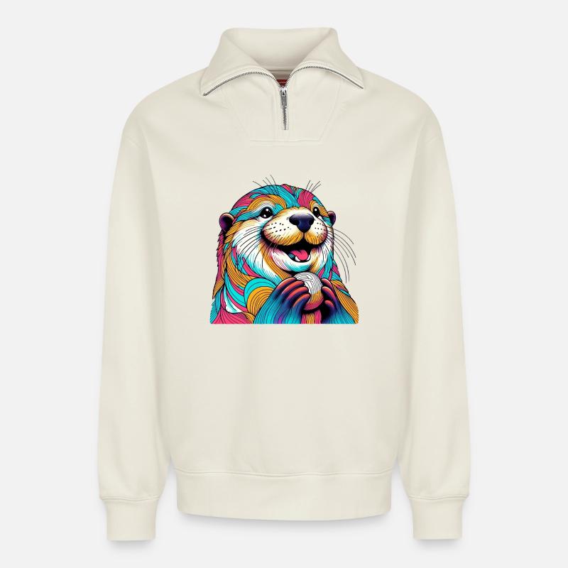 Otter - Relaxed Unisex Organic Half Zip Sweatshirt – von SPREAD - Naturweiß