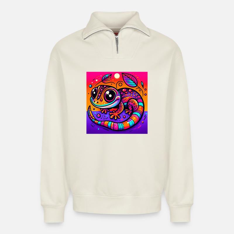 Gecko - Relaxed Unisex Organic Half Zip Sweatshirt – von SPREAD - Naturweiß