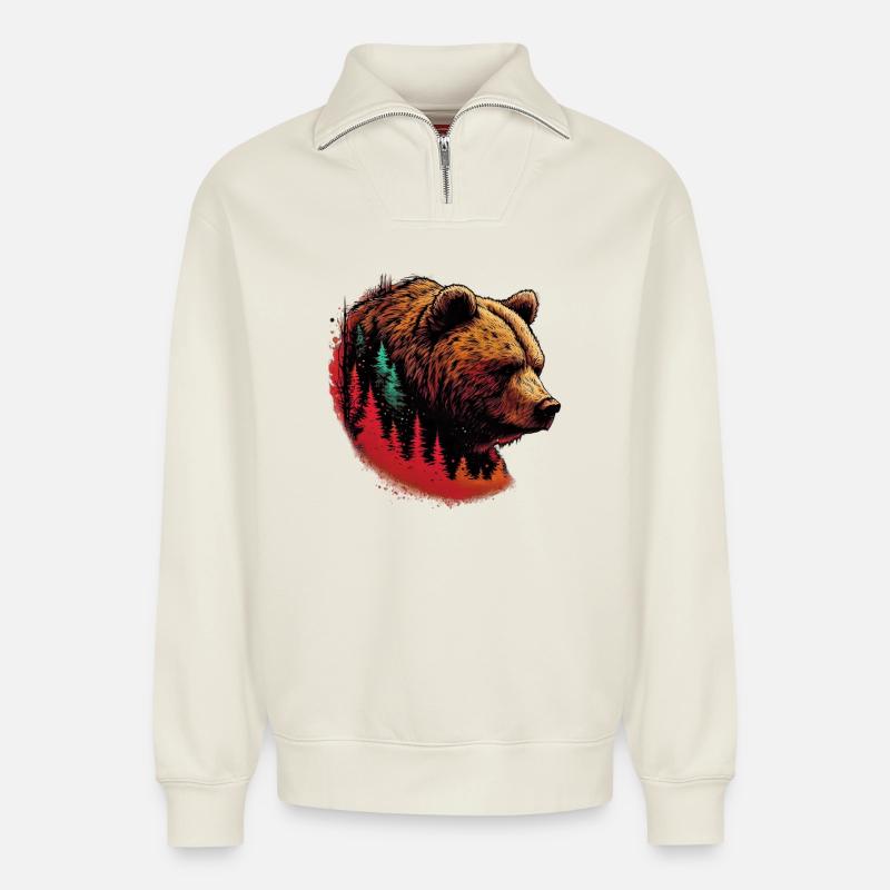 Bär - Relaxed Unisex Organic Half Zip Sweatshirt – von SPREAD - Naturweiß