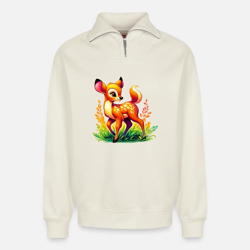 Fawn - Relaxed Unisex Organic Half Zip Sweatshirt – by SPREAD - off white