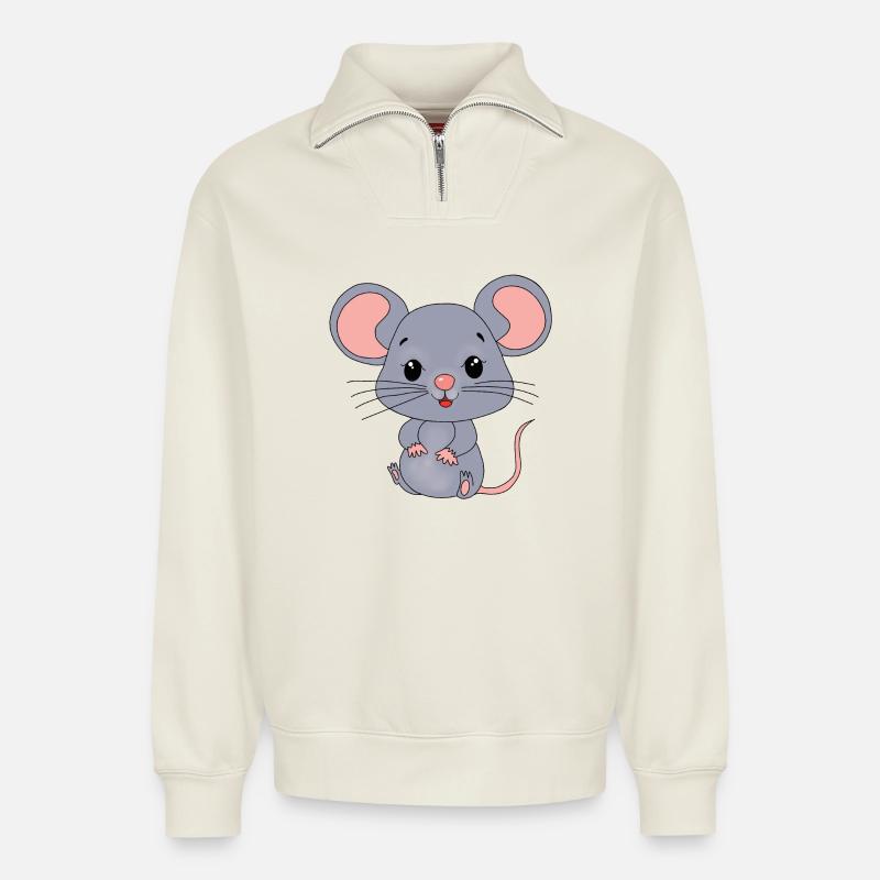Mouse Mice - Relaxed Unisex Organic Half Zip Sweatshirt – by SPREAD - off white