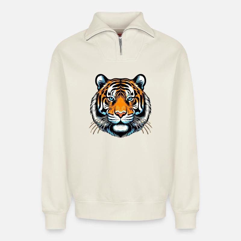 Tiger - Relaxed Unisex Organic Half Zip Sweatshirt – von SPREAD - Naturweiß