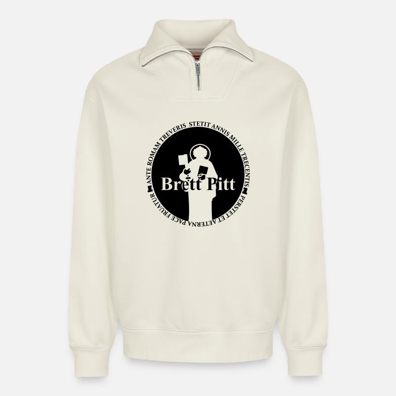 BrettPitt - Relaxed Unisex Organic Half Zip Sweatshirt – von SPREAD - Naturweiß
