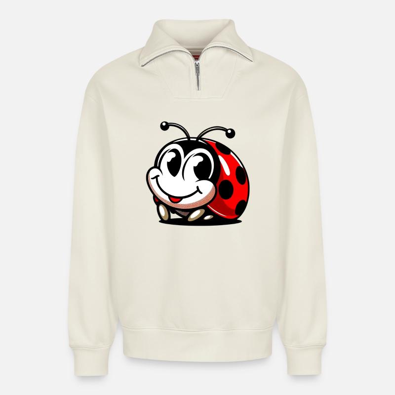 Marienkäfer - Relaxed Unisex Organic Half Zip Sweatshirt – von SPREAD - Naturweiß