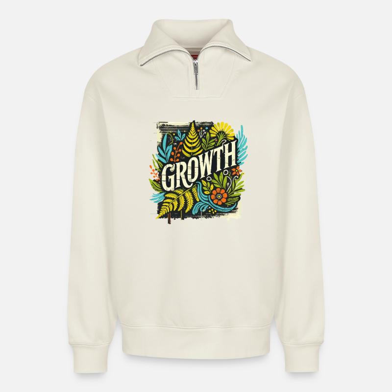 Growth - Relaxed Unisex Organic Half Zip Sweatshirt – von SPREAD - Naturweiß
